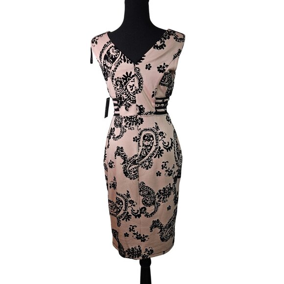 Valentines Elegant Classy En Focus Studio Womens Sleeveless Midi Dress Black Bei - Picture 2 of 16